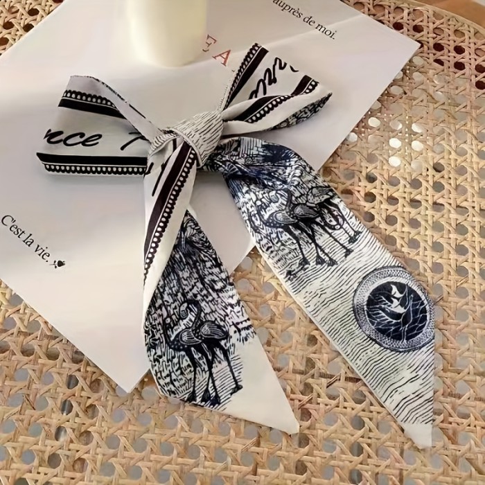 Elegant French Style Long Scarf Hair Ties For Women, Vintage Bow Headbands With Fluttering Ribbons, Chic Hair Ribbons For Ponytail Accessory