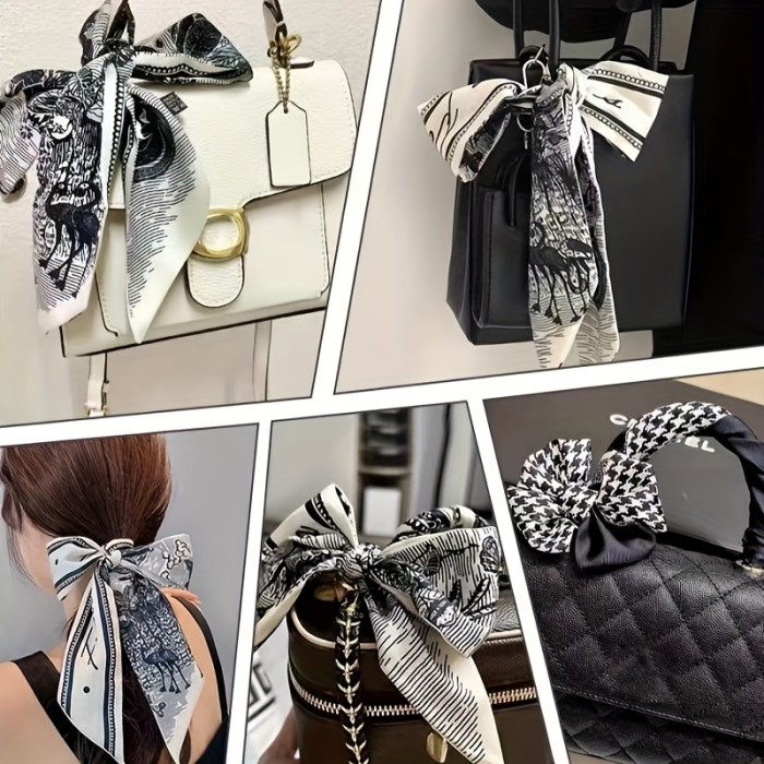 Elegant French Style Long Scarf Hair Ties For Women, Vintage Bow Headbands With Fluttering Ribbons, Chic Hair Ribbons For Ponytail Accessory