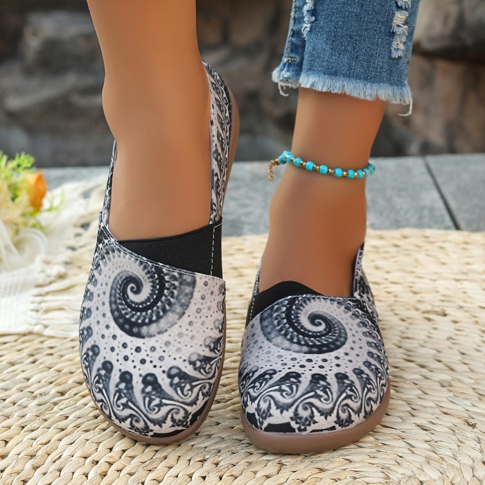 Fashionable Women's Slip-On Shoes with Random Print in Fabric and PU Sole