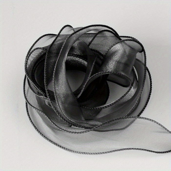 1 Roll, Sheer Wired Organza Ribbon Floral Ribbon For Gift Wrapping, Bouquet Wrapping, Decoration, Chiffon Ribbon With Golden Edge For Gift Wrapping, DIY Crafts Bouquet, Ribbons For Bouquets, Craft Supplies, Fabric, Handmade Wedding Bouquets Material