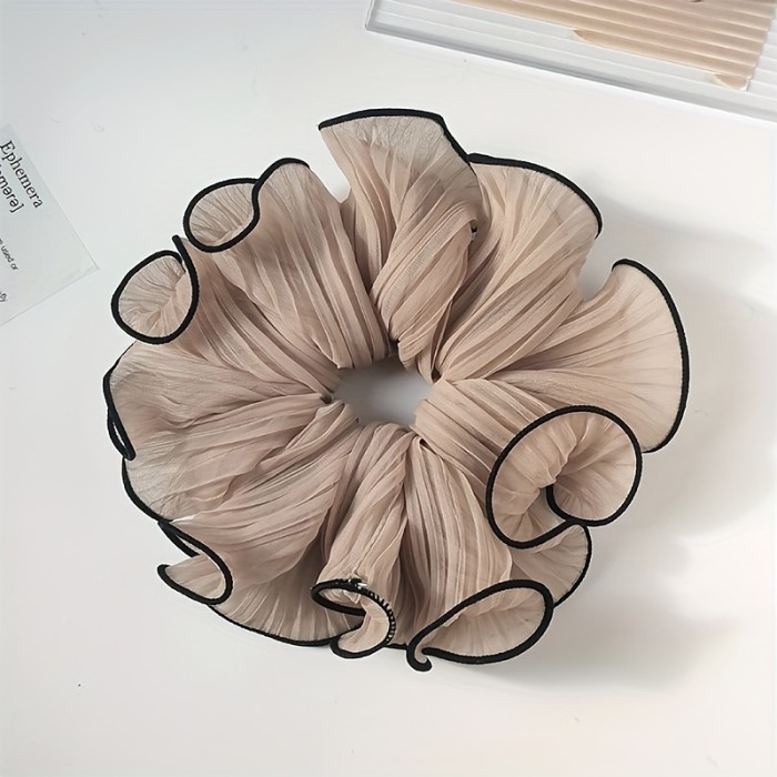 1pc Elegant French Style Chiffon Large Intestine Hair Loop Retro Pleated Hair Tie Elastic Ponytail Holder