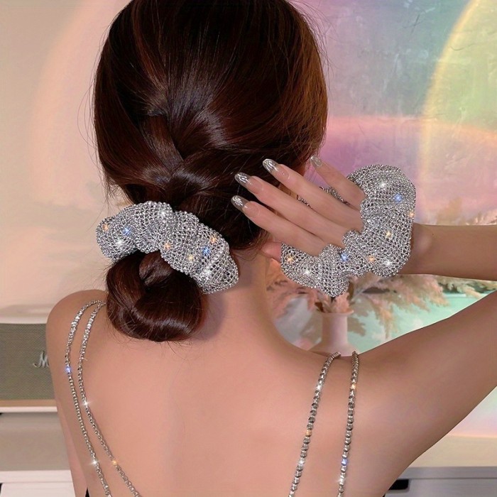 Full Rhinestones Decor Scrunchies - Soft And Comfortable Hair Ties For Ponytail And Hair Accessories