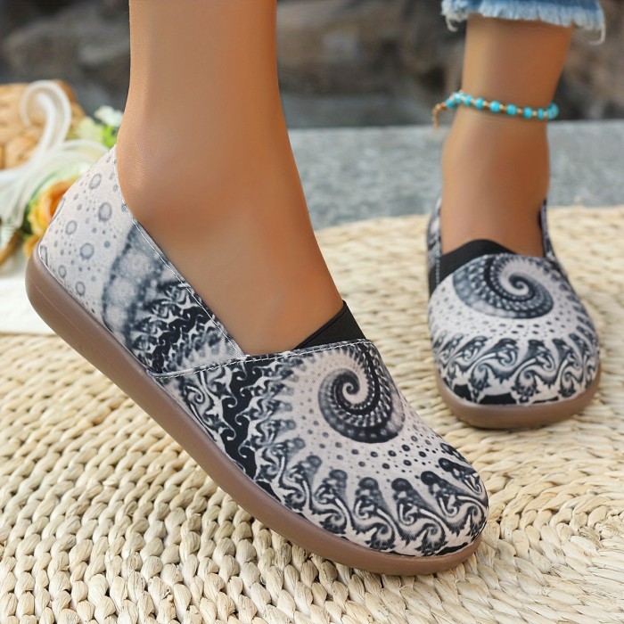 Fashionable Women's Slip-On Shoes with Random Print in Fabric and PU Sole