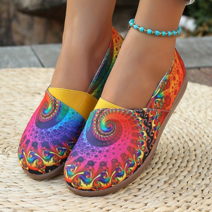 Fashionable Women's Slip-On Shoes with Random Print in Fabric and PU Sole