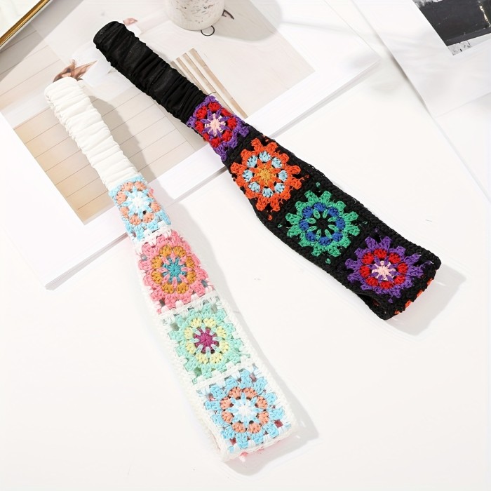 Crochet Flower Stretch Headband, Women's Knitted Plum Blossom Elastic Hair Bands for Women's Daily Life Dating Party Hairbands and Accessories