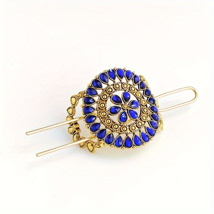 1pc Turquoise Hairpin Silvery Alloy U-shaped Hairpin Vintage Western Style Hair Pin Hair Accessories For Women
