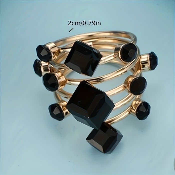 Fashion Temperament Design Art Sense Atmosphere Personality Creative Hand Jewelry Geometric Square Rhinestones-Encrusted Black Tie Elegant Special Unique Female Single Ring