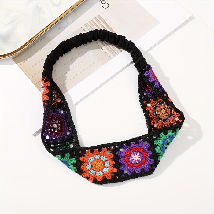 Crochet Flower Stretch Headband, Women's Knitted Plum Blossom Elastic Hair Bands for Women's Daily Life Dating Party Hairbands and Accessories