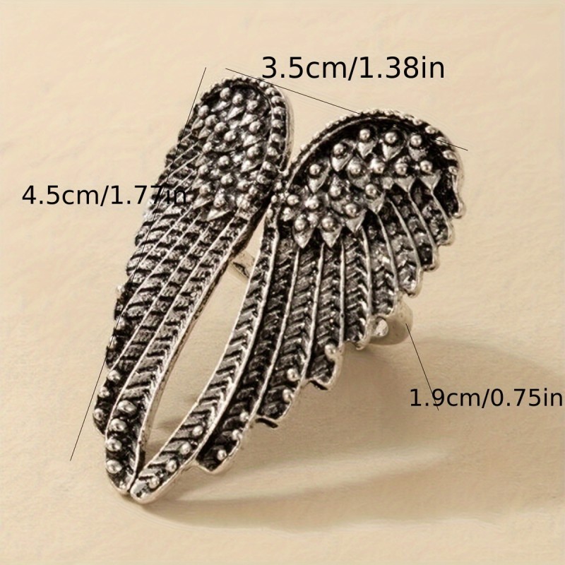 1pc Grunge Style Ring Retro Wing Design Suitable For Men And Women Symbol Of Protection And Charm Match Daily Outfits Party Decor