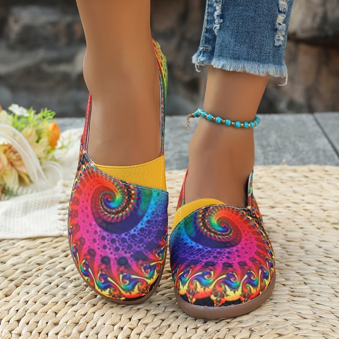 Fashionable Women's Slip-On Shoes with Random Print in Fabric and PU Sole