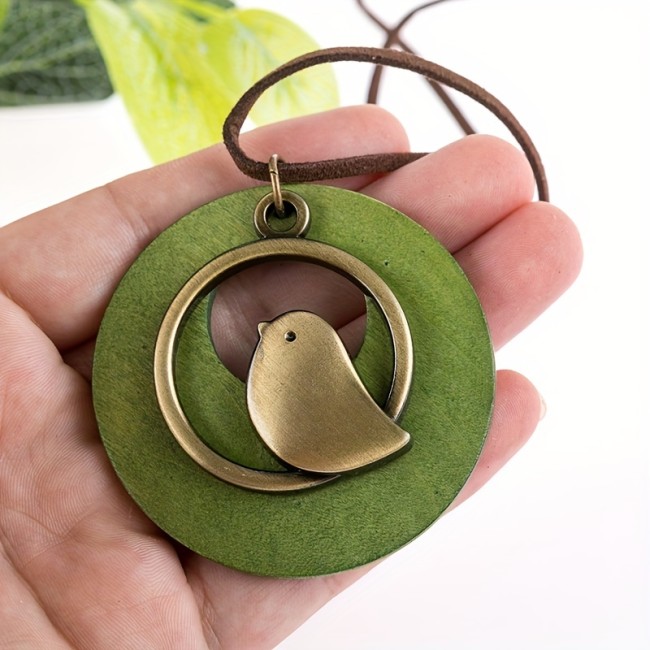 Vintage Wooden Bird Necklace Christmas Halloween gift