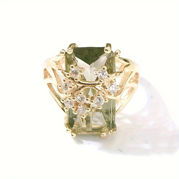 Exaggerated Cocktail Ring Inlaid Large Square Zircon Silver Plated Match Daily Outfits Stunning Party Accessory
