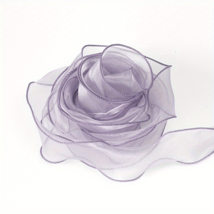 1 Roll, Sheer Wired Organza Ribbon Floral Ribbon For Gift Wrapping, Bouquet Wrapping, Decoration, Chiffon Ribbon With Golden Edge For Gift Wrapping, DIY Crafts Bouquet, Ribbons For Bouquets, Craft Supplies, Fabric, Handmade Wedding Bouquets Material