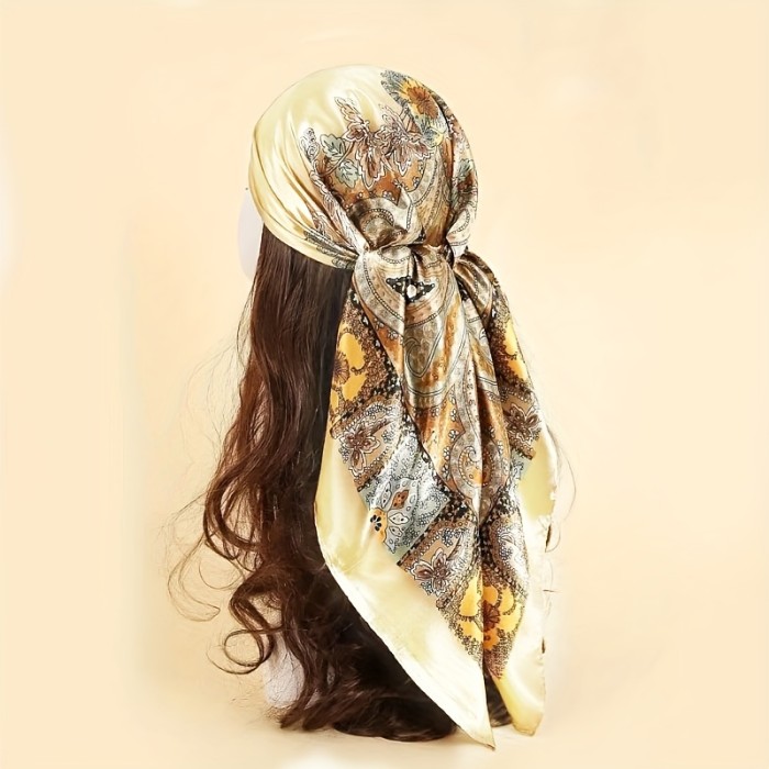 Flower Print Bandana Square Head Scarf Silk Like Floral Head Scarves Square Satin Hair Scarf Bandanas