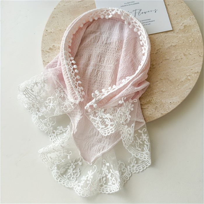 1pc Women's Fabric Mesh Lace Triangle Headscarf Hairband, Cute Hair Accessory, Sweet Summer Headwear Decor