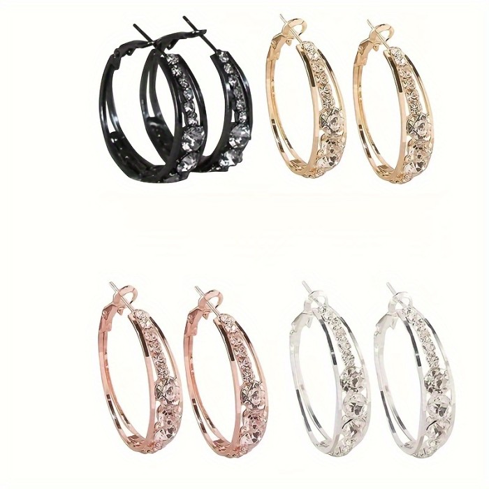 2 Pairs\u002F4 Pairs Rhinestone Ladies Earrings, Large Circle Earrings, Fashion Earrings, Exquisite Party Dinner Jewelry Accessories, Exquisite Gifts