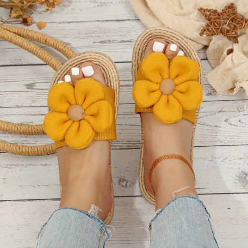 Chic Floral Strappy Sandals - Slip-On, Flat Heel, Lightweight EVA Sole, Breathable Fabric Upper, Comfy Open-Toe Design, Perfect for Summer Beach Holiday, Vacation, and Outdoor Activities