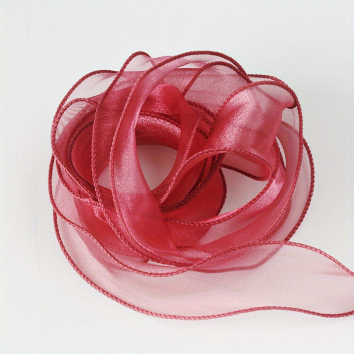 1 Roll, Sheer Wired Organza Ribbon Floral Ribbon For Gift Wrapping, Bouquet Wrapping, Decoration, Chiffon Ribbon With Golden Edge For Gift Wrapping, DIY Crafts Bouquet, Ribbons For Bouquets, Craft Supplies, Fabric, Handmade Wedding Bouquets Material