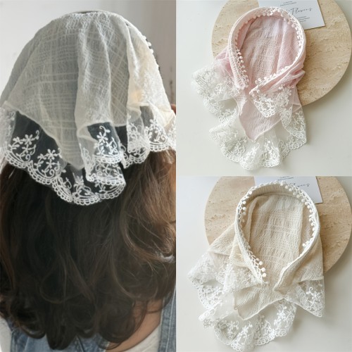 1pc Women's Fabric Mesh Lace Triangle Headscarf Hairband, Cute Hair Accessory, Sweet Summer Headwear Decor