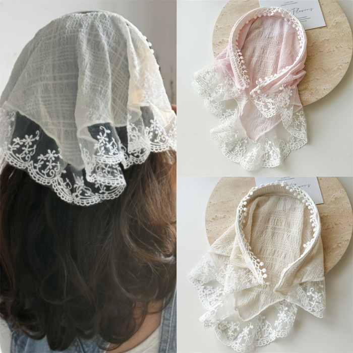 1pc Women's Fabric Mesh Lace Triangle Headscarf Hairband, Cute Hair Accessory, Sweet Summer Headwear Decor