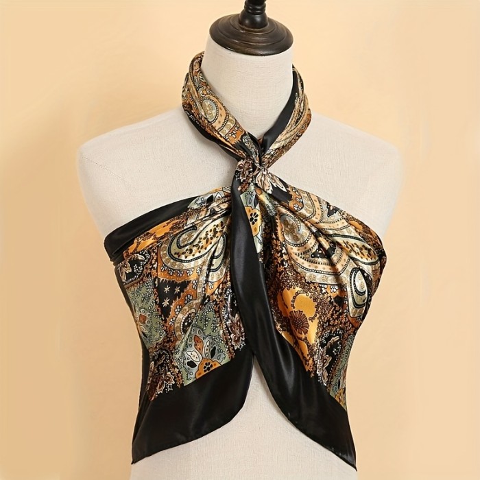 Flower Print Bandana Square Head Scarf Silk Like Floral Head Scarves Square Satin Hair Scarf Bandanas