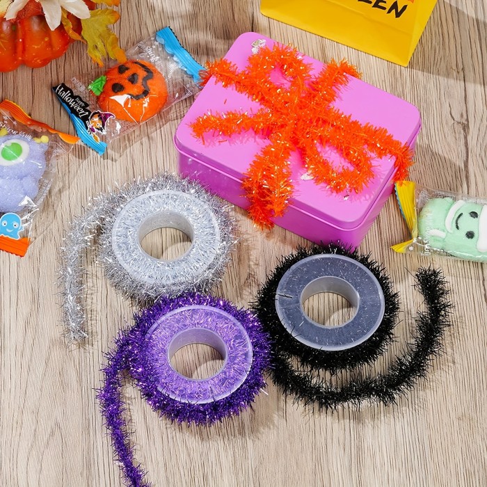1 Rolls, Halloween Tinsel Ribbon Metallic Garland Tinsel Garland Halloween Metallic Tinsel Ribbon Glitter Tinsel Ribbon Party Decor Supplies