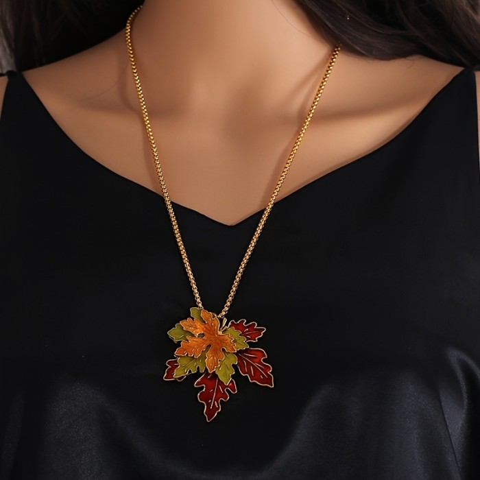 Charming Maple Leaf Charm Necklace - Stackable & Dainty Design - Versatile Long Sweater Chain for All-Occasion Glamour - Elevate Your Style