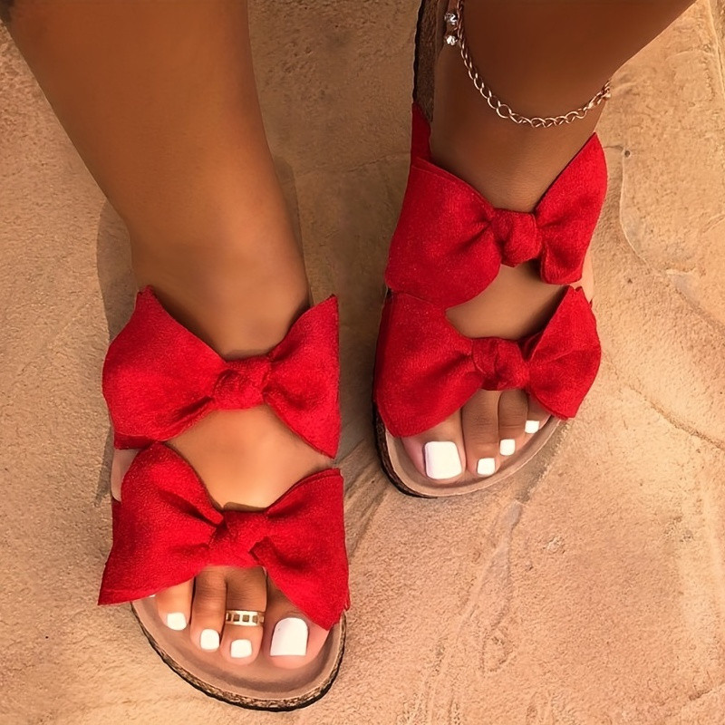 Women's Bow Tie Decor Slippers, Open Toe Round Toe Platform Slides, Women's Fashion Flat Shoes