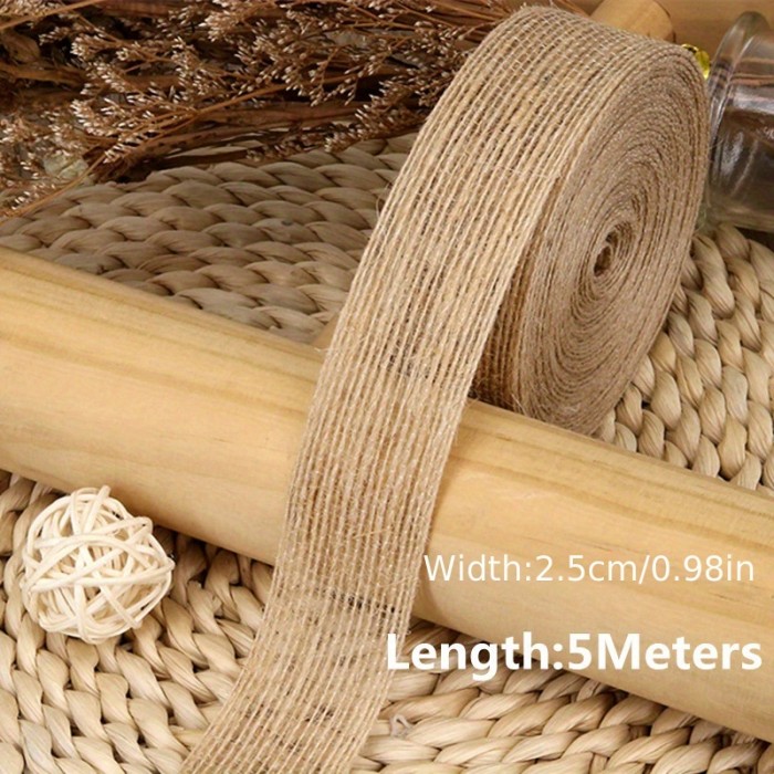 5M\u002FRoll 0.39Inch-1.5Inch Natural Jute Ribbon Bow Crafts DIY Vintage Jute Burlap Fabric Gift Wrap Sewing Party Wedding Christmas Decoration