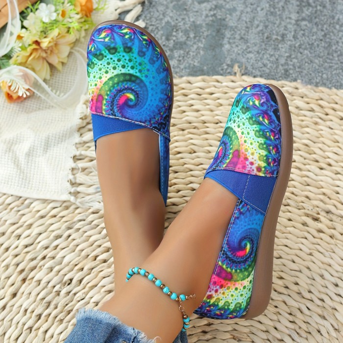 Fashionable Women's Slip-On Shoes with Random Print in Fabric and PU Sole