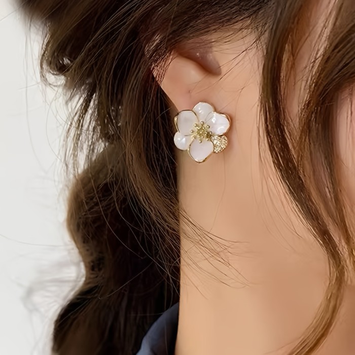 Pretty Sweet Flower Design Stud Earrings Zinc Alloy Jewelry Elegant Simple Style For Women Daily Dating Earrings