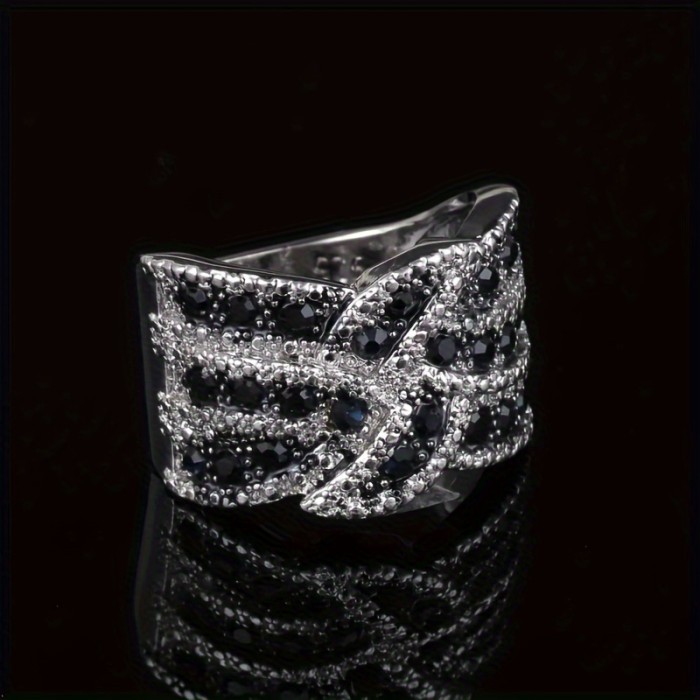 1pc Luxurious Cubic Zirconia Ring, Jewelry Wedding Engagement Deep Blue Ring Personality Ring