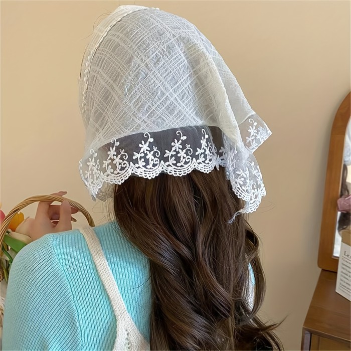 1pc Women's Fabric Mesh Lace Triangle Headscarf Hairband, Cute Hair Accessory, Sweet Summer Headwear Decor