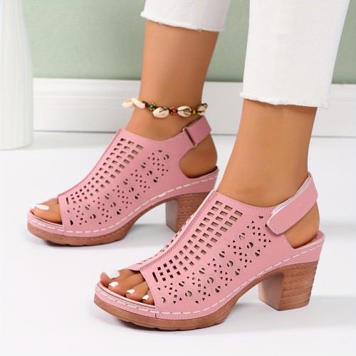 Elegant High Heel Sandals for Women - Chic Hollow Out Design, Peep Toe, Chunky Heels, Comfortable Summer Outdoor Shoes with Breathable Insoles and Adjustable Ankle Straps - Perfect for Casual Daily Wear, Date Nights, and Outdoor Activities