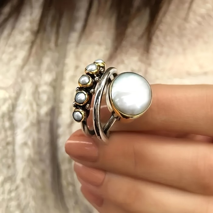 Elegant Vintage Ring with Multi-Layered Design and Artificial Pearl Inlay - Perfect for Daily Wear and Parties - Unisex Accessory