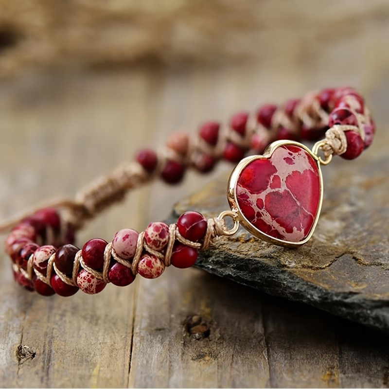 Adjustable Heart-Shaped Chakra Imperial Stone Yoga Meditation Bracelet Love Hand String Braided Wrap Bracelet For Women