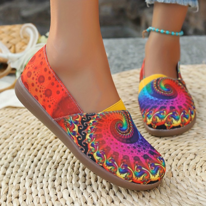 Fashionable Women's Slip-On Shoes with Random Print in Fabric and PU Sole