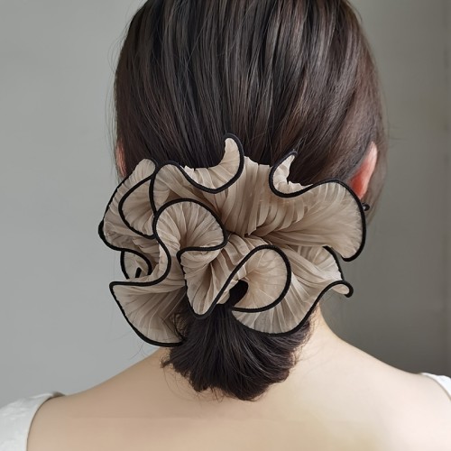 1pc Elegant French Style Chiffon Large Intestine Hair Loop Retro Pleated Hair Tie Elastic Ponytail Holder