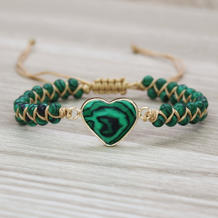 Adjustable Heart-Shaped Chakra Imperial Stone Yoga Meditation Bracelet Love Hand String Braided Wrap Bracelet For Women