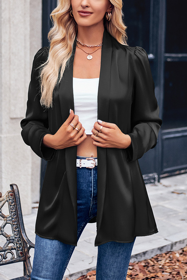 Satin Solid Color Fashion Mid Length Long-sleeved Blazer