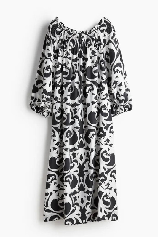 Chrissa Unique Print Elastic Off Shoulder Balloon Sleeve Loose Maxi Dress