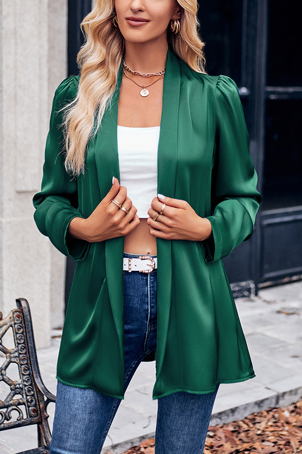 Satin Solid Color Fashion Mid Length Long-sleeved Blazer
