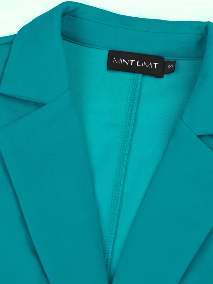Classic Long Sleeve Solid Color Polyester Blazer - Elegant Ruched Sleeve, Single Button Placket, Two Pockets, Mid Elasticity, Regular Length, Machine Washable - Perfect for Office, Work, and Spring\u002FFall Seasons
