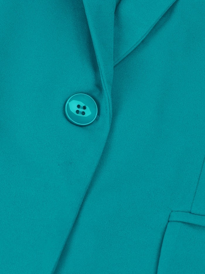Classic Long Sleeve Solid Color Polyester Blazer - Elegant Ruched Sleeve, Single Button Placket, Two Pockets, Mid Elasticity, Regular Length, Machine Washable - Perfect for Office, Work, and Spring\u002FFall Seasons