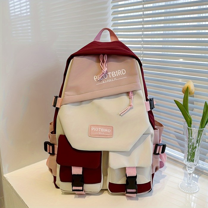 Stylish Ultra-Light Colorblock Backpack - Durable Nylon with Secure Zip, Perfect for College, Travel & Daily Outings