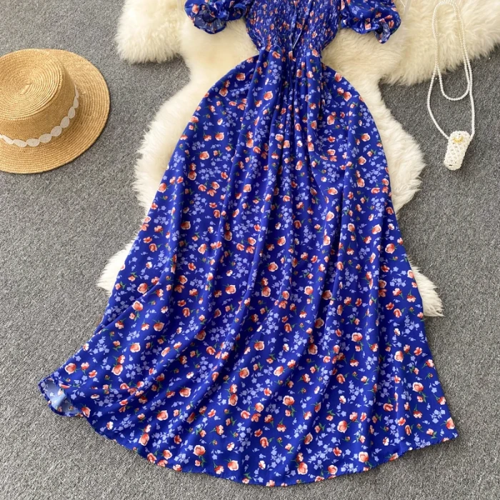 Fashion Floral Robe Print Ruffle  Bohemian Sexy Casual Elegant Strapless Maxi Dresses
