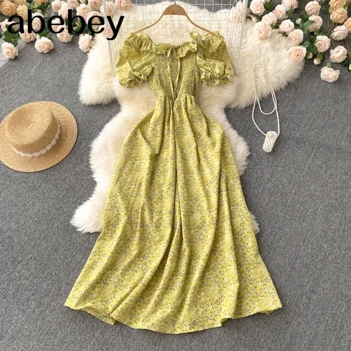 Fashion Floral Robe Print Ruffle  Bohemian Sexy Casual Elegant Strapless Maxi Dresses