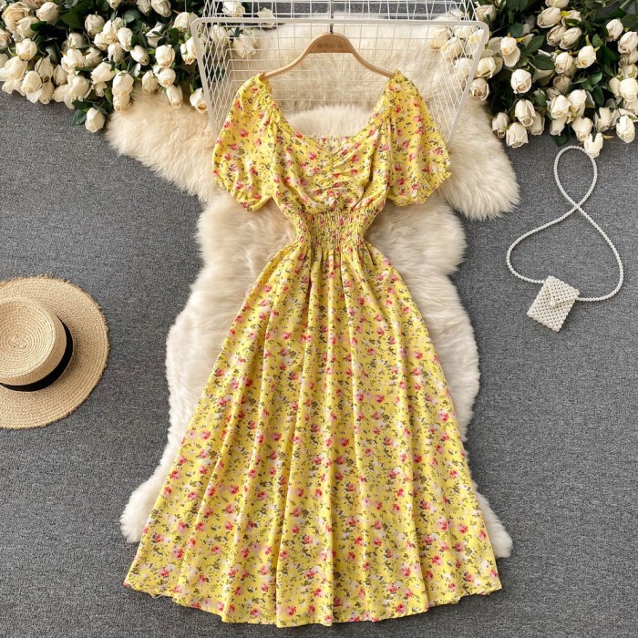 Chic Fashion Floral Print Elegant High Waist Big Swing Long Party Dress