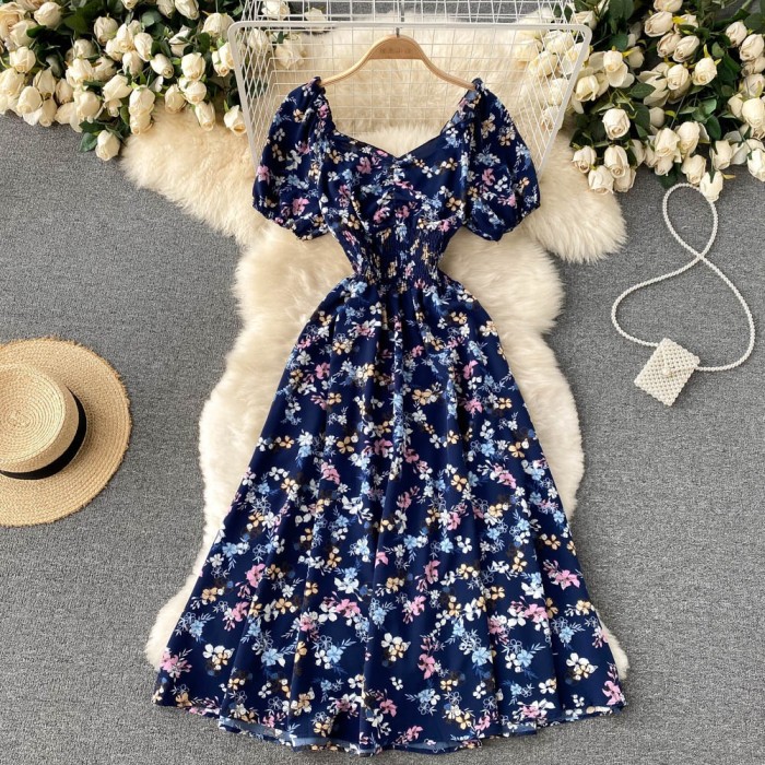 Chic Fashion Floral Print Elegant High Waist Big Swing Long Party Dress