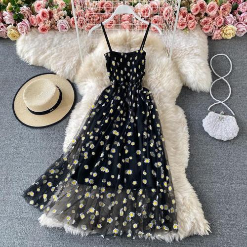 Summer Casual Beach Dresses Cover Ups Floral Sleeveless Spaghetti Strap Backless Mid Long Free Size Sun Dress